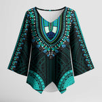 African Dashiki and Polynesian Pattern Kimono Sleeve Blouse Teal