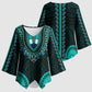 African Dashiki and Polynesian Pattern Kimono Sleeve Blouse Teal