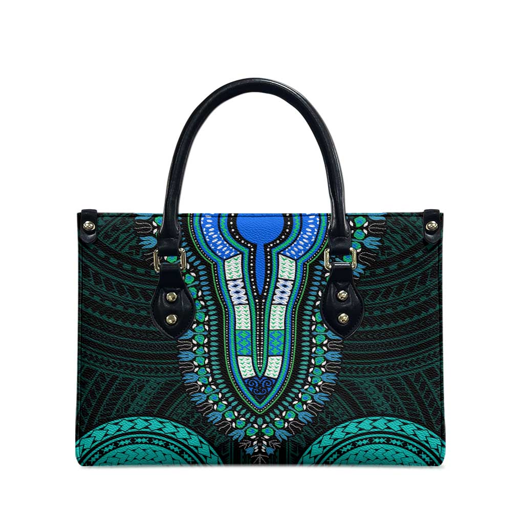 African Dashiki and Polynesian Pattern Leather Bag Teal