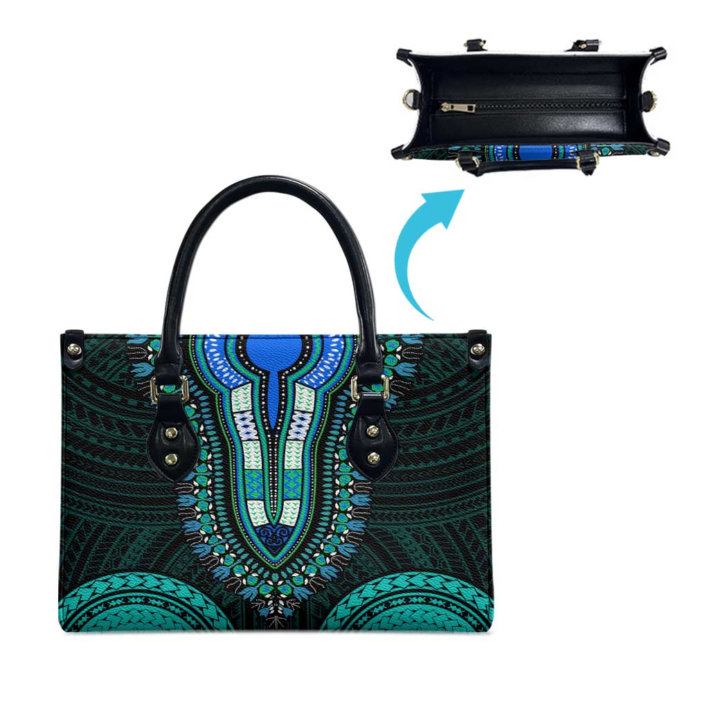 African Dashiki and Polynesian Pattern Leather Bag Teal