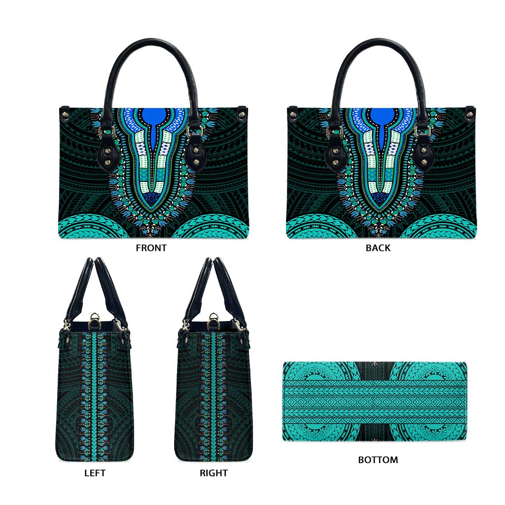 African Dashiki and Polynesian Pattern Leather Bag Teal