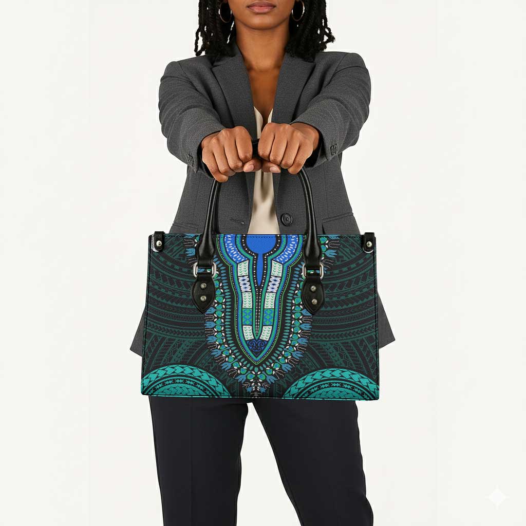 African Dashiki and Polynesian Pattern Leather Bag Teal