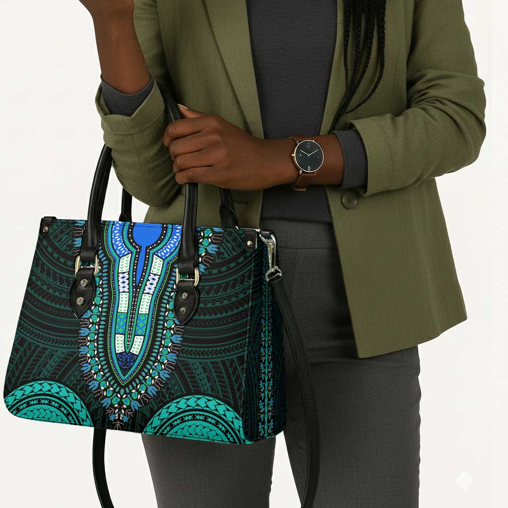 African Dashiki and Polynesian Pattern Leather Bag Teal