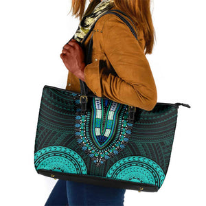 African Dashiki and Polynesian Pattern Leather Tote Bag Teal