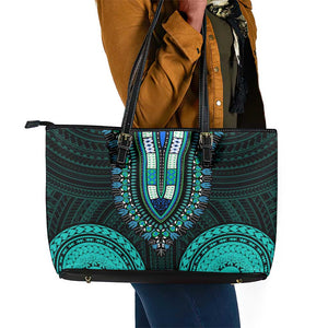 African Dashiki and Polynesian Pattern Leather Tote Bag Teal