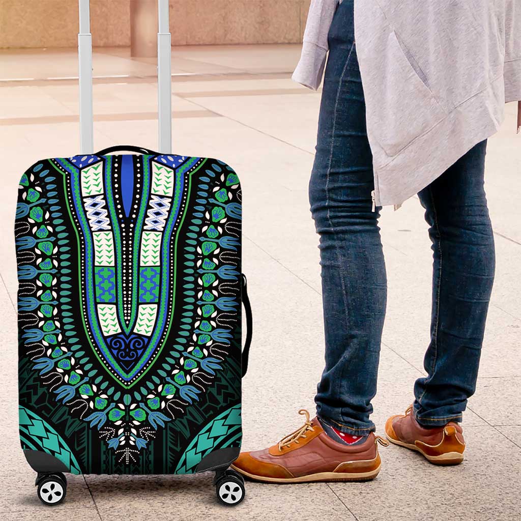 African Dashiki and Polynesian Pattern Luggage Cover Teal