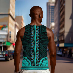 African Dashiki and Polynesian Pattern Men Tank Top Teal