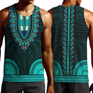 African Dashiki and Polynesian Pattern Men Tank Top Teal