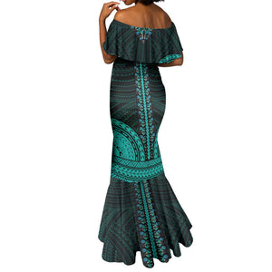 African Dashiki and Polynesian Pattern Mermaid Dress Teal