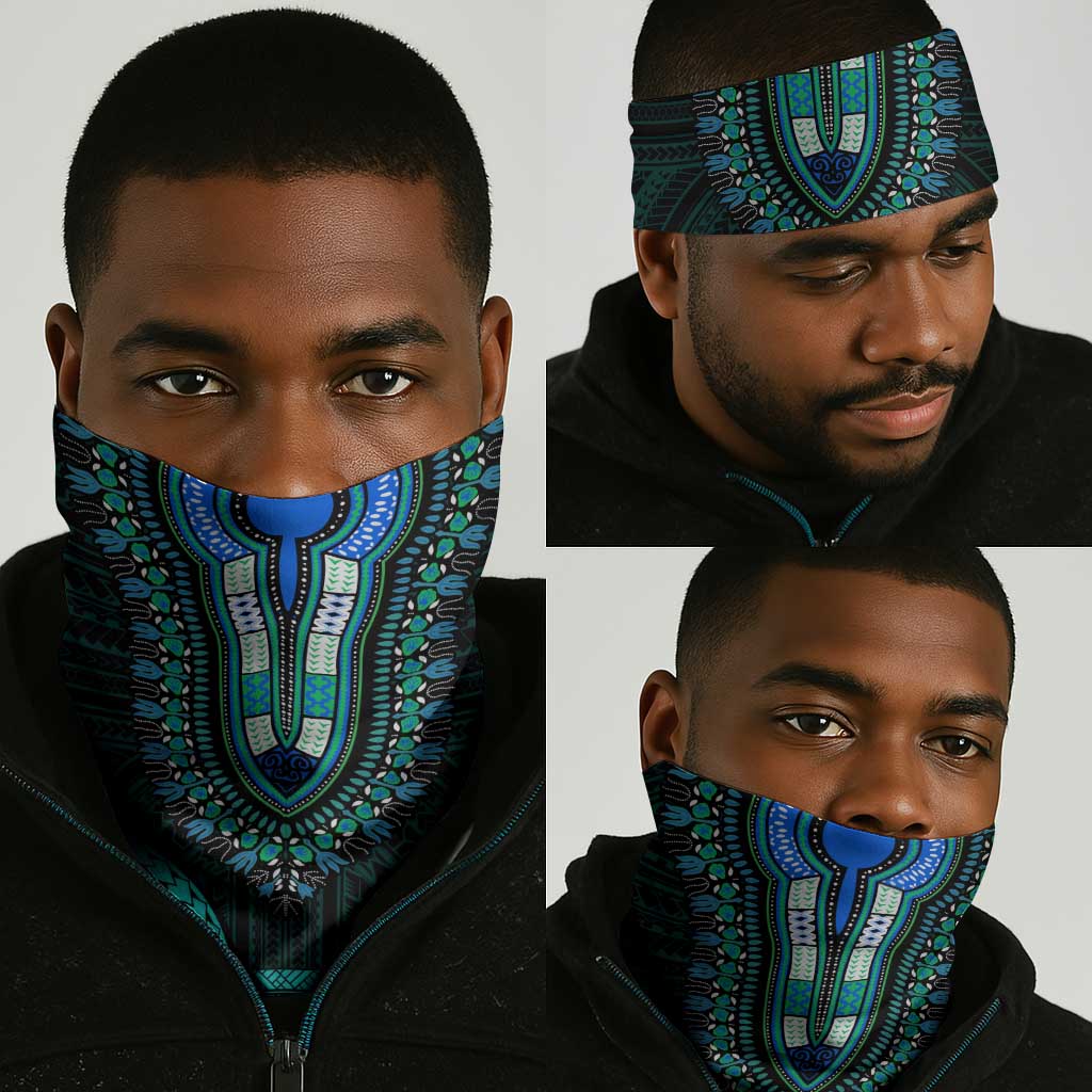 African Dashiki and Polynesian Pattern Neck Gaiter Teal LT9