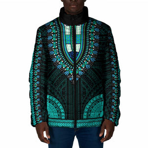 African Dashiki and Polynesian Pattern Padded Jacket Teal