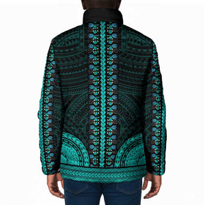 African Dashiki and Polynesian Pattern Padded Jacket Teal