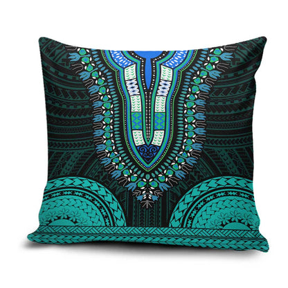 African Dashiki and Polynesian Pattern Pillow Cover Teal