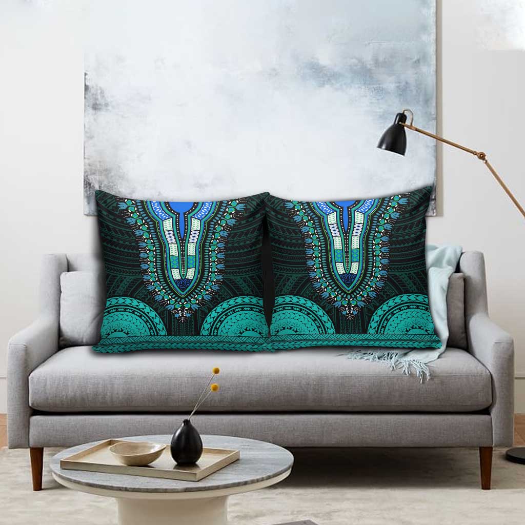 African Dashiki and Polynesian Pattern Pillow Cover Teal