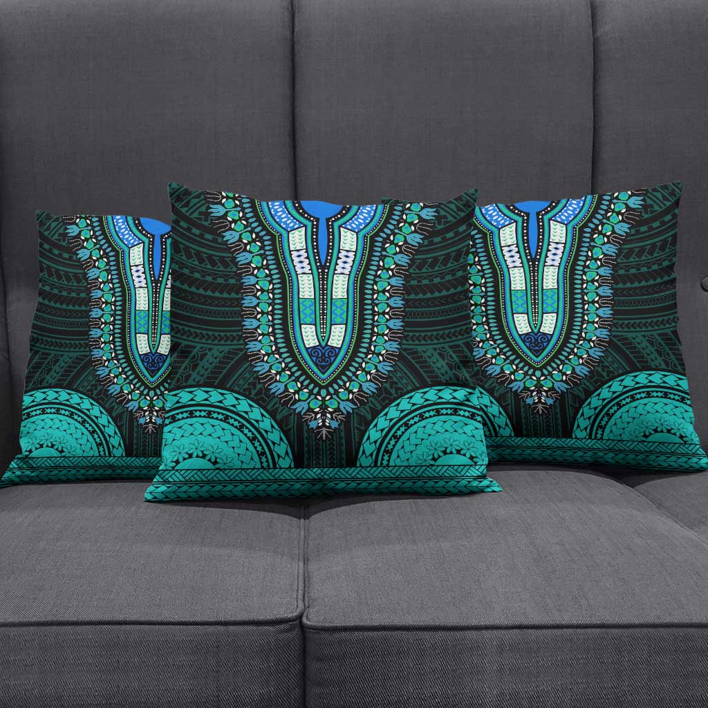 African Dashiki and Polynesian Pattern Pillow Cover Teal