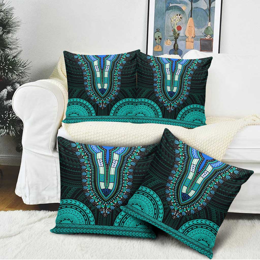 African Dashiki and Polynesian Pattern Pillow Cover Teal