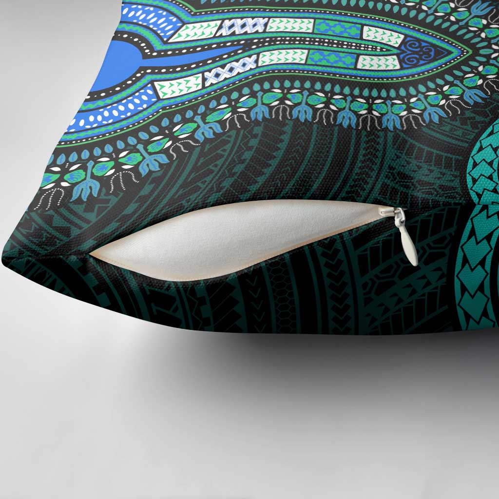 African Dashiki and Polynesian Pattern Pillow Cover Teal
