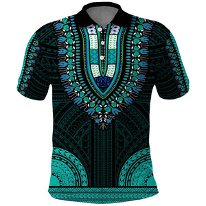 African Dashiki and Polynesian Pattern Polo Shirt Teal