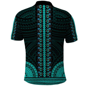 African Dashiki and Polynesian Pattern Polo Shirt Teal