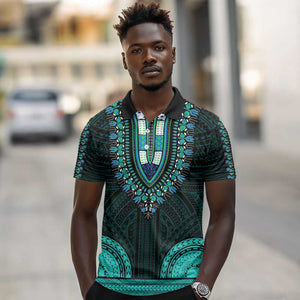 African Dashiki and Polynesian Pattern Polo Shirt Teal