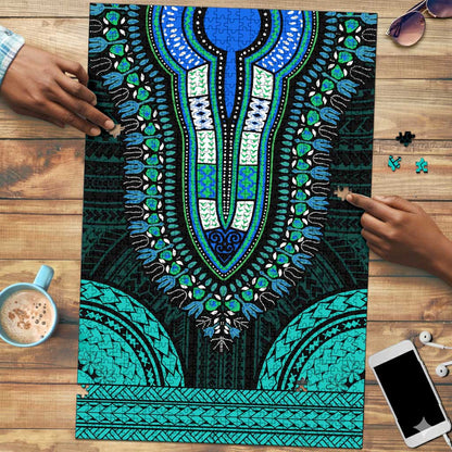 African Dashiki and Polynesian Pattern Puzzle Teal