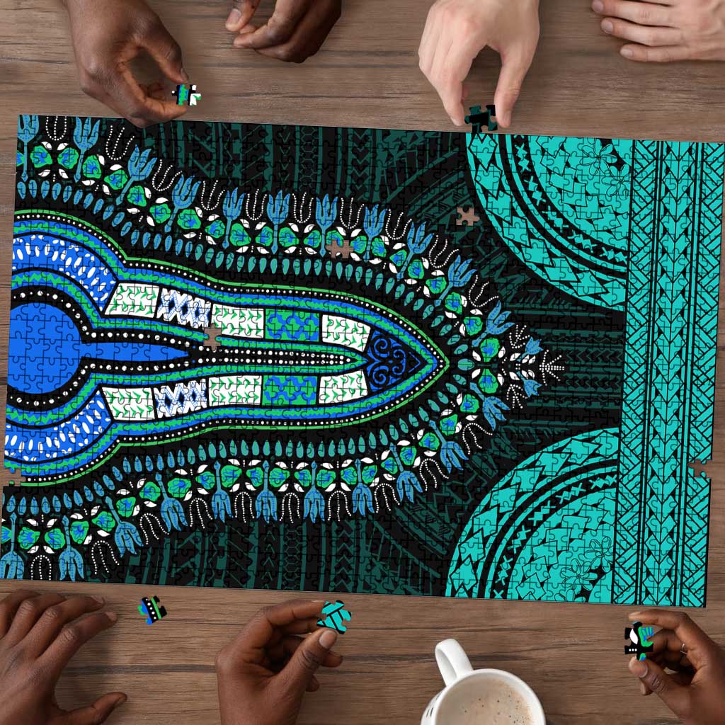 African Dashiki and Polynesian Pattern Puzzle Teal