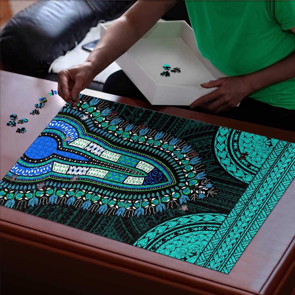African Dashiki and Polynesian Pattern Puzzle Teal