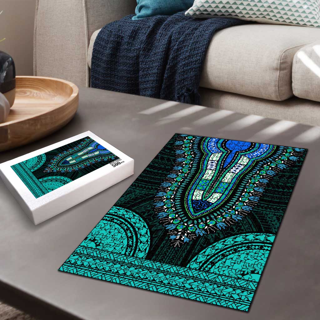 African Dashiki and Polynesian Pattern Puzzle Teal