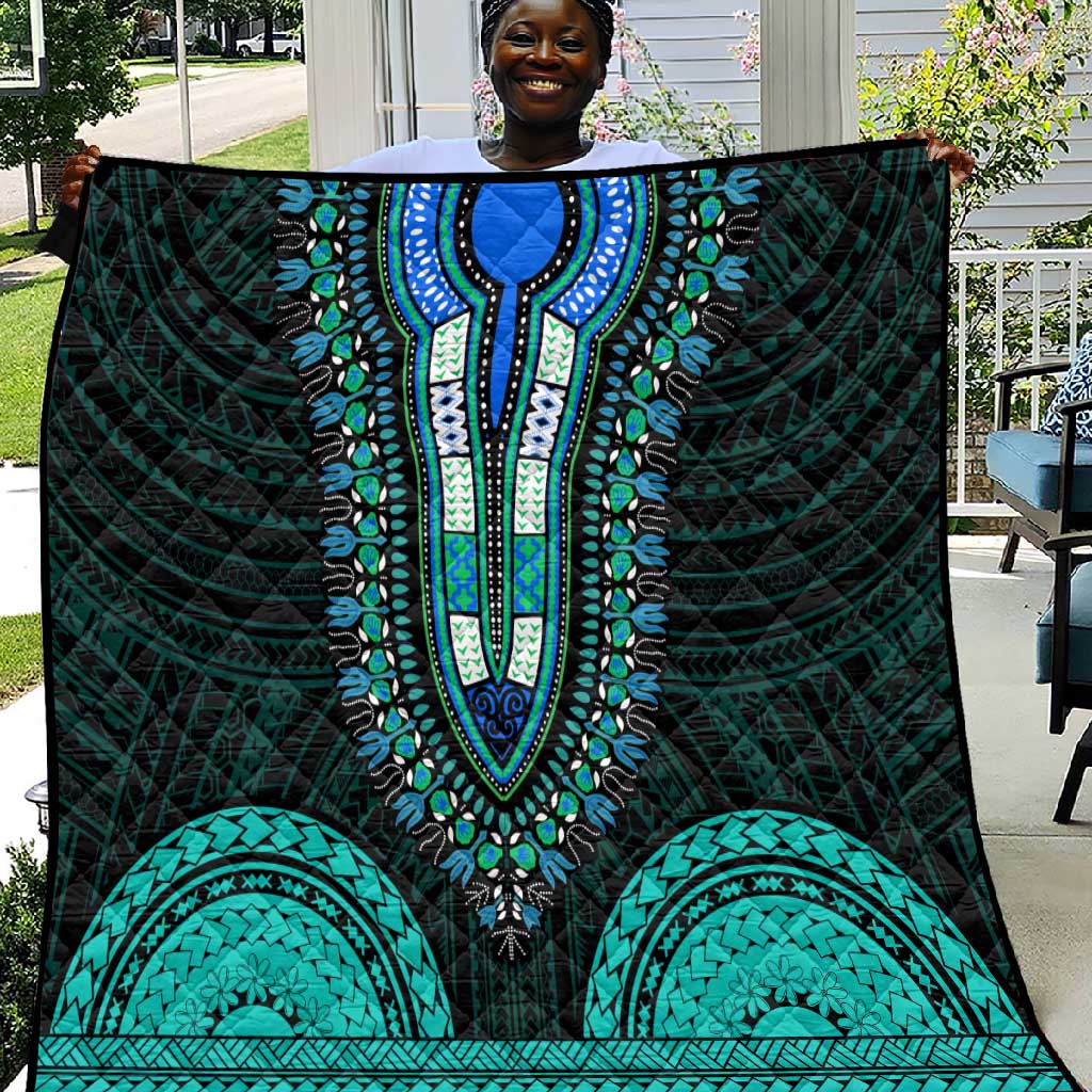 African Dashiki and Polynesian Pattern Quilt Teal