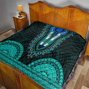 African Dashiki and Polynesian Pattern Quilt Teal