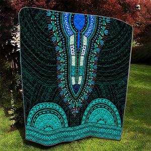 African Dashiki and Polynesian Pattern Quilt Teal