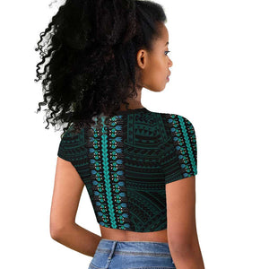 African Dashiki and Polynesian Pattern Raglan Cropped T shirt Teal