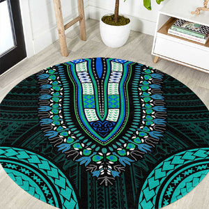 African Dashiki and Polynesian Pattern Round Carpet Teal