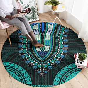 African Dashiki and Polynesian Pattern Round Carpet Teal