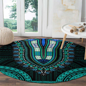 African Dashiki and Polynesian Pattern Round Carpet Teal