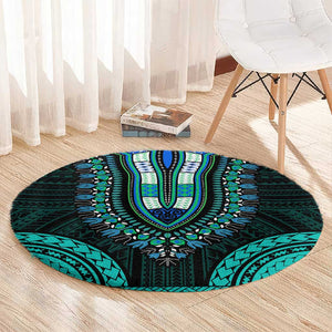 African Dashiki and Polynesian Pattern Round Carpet Teal