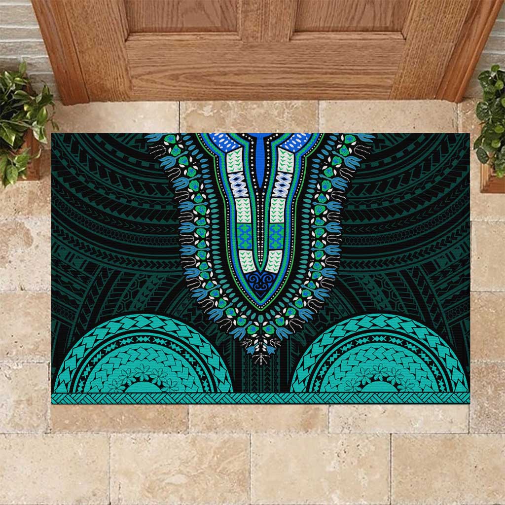 African Dashiki and Polynesian Pattern Rubber Doormat Teal