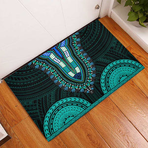 African Dashiki and Polynesian Pattern Rubber Doormat Teal