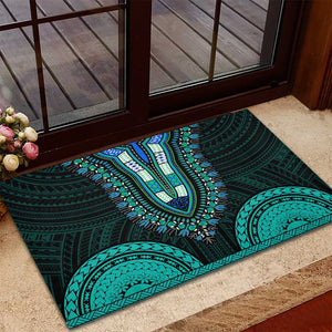 African Dashiki and Polynesian Pattern Rubber Doormat Teal