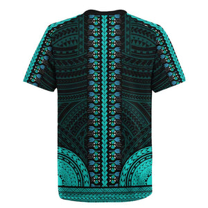 African Dashiki and Polynesian Pattern Rugby Jersey Teal