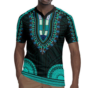 African Dashiki and Polynesian Pattern Rugby Jersey Teal