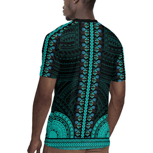 African Dashiki and Polynesian Pattern Rugby Jersey Teal