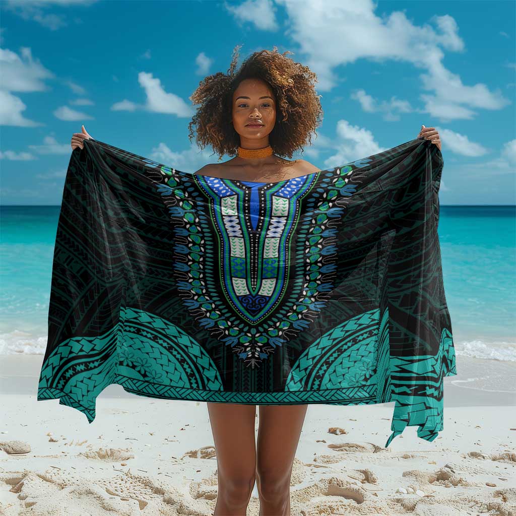 African Dashiki and Polynesian Pattern Sarong Teal