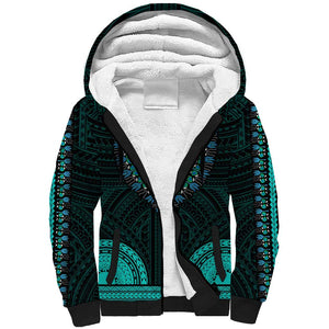 African Dashiki and Polynesian Pattern Sherpa Hoodie Teal