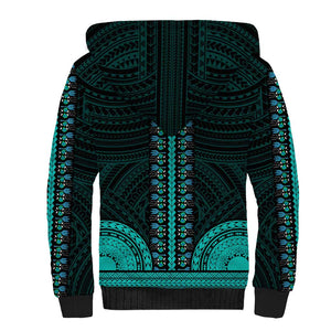 African Dashiki and Polynesian Pattern Sherpa Hoodie Teal