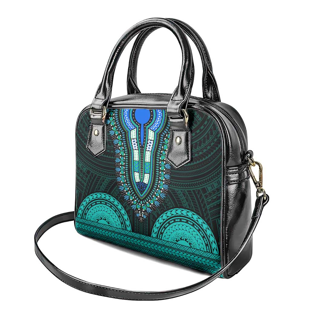 African Dashiki and Polynesian Pattern Shoulder Handbag Teal