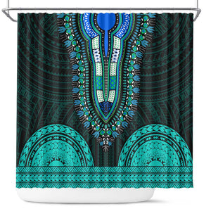 African Dashiki and Polynesian Pattern Shower Curtain Teal