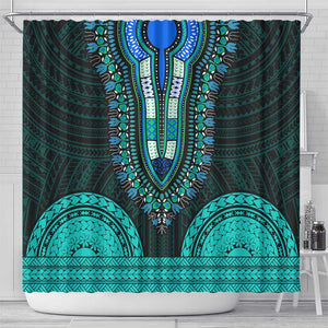 African Dashiki and Polynesian Pattern Shower Curtain Teal