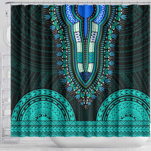 African Dashiki and Polynesian Pattern Shower Curtain Teal