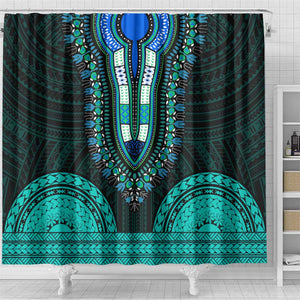 African Dashiki and Polynesian Pattern Shower Curtain Teal